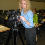 Boston Video Producer, Christina Skillman, setting up the camera for a live event