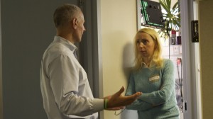 Boston Video Producer talking with subject of testimonial video before cameras roll