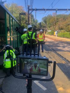 filming on the train tracks