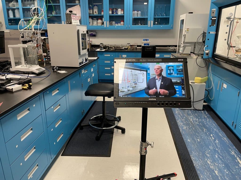 An EFC lab as our background on set for our video production