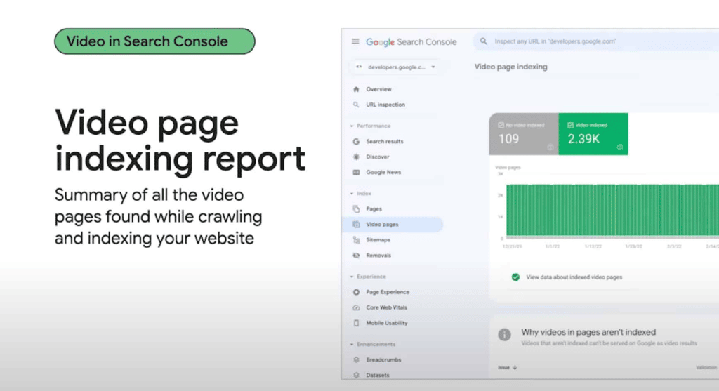 Video Page Indexing Report, A Summary of all the video pages found while crawling and indexing your website to optimize SEO.