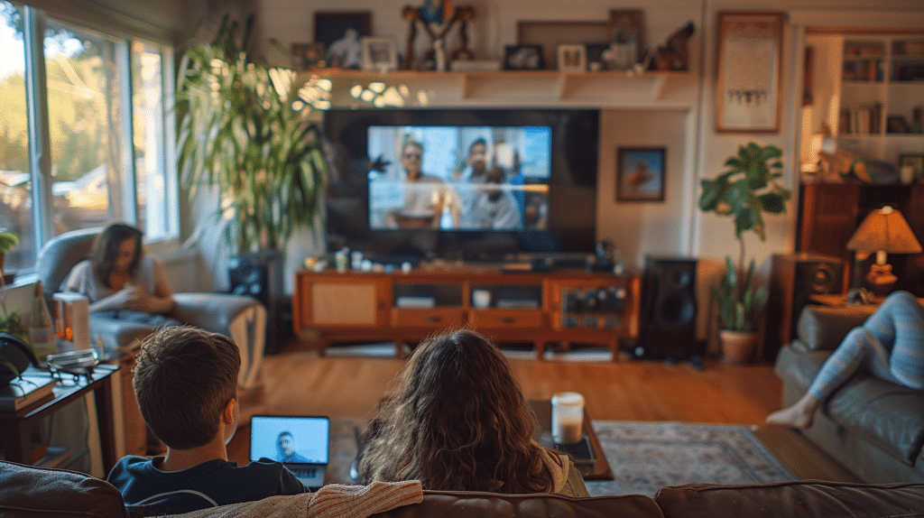 people watching online video marketing in their living room with the tv on