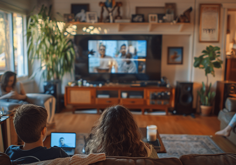 people watching online video marketing in their living room with the tv on