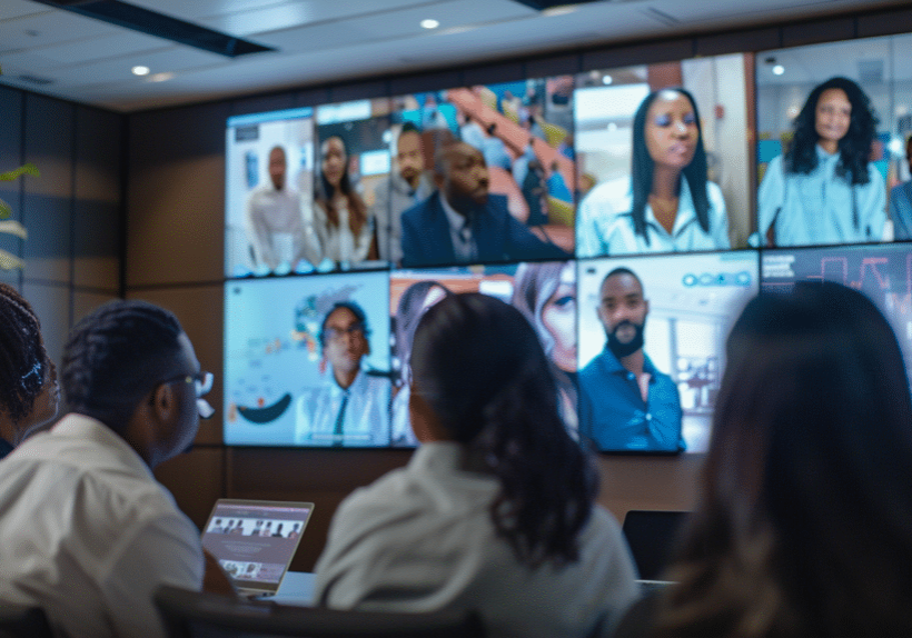 watching video press releases on a large screen